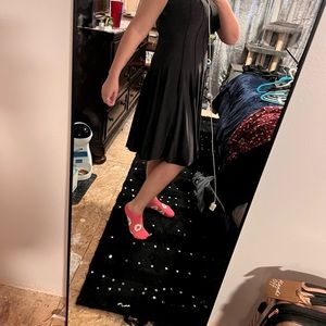 Dark grey midi dress.